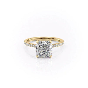 The Pave Eleanor Set With A 1 Carat Cushion 14K Yellow Gold Lab Diamond