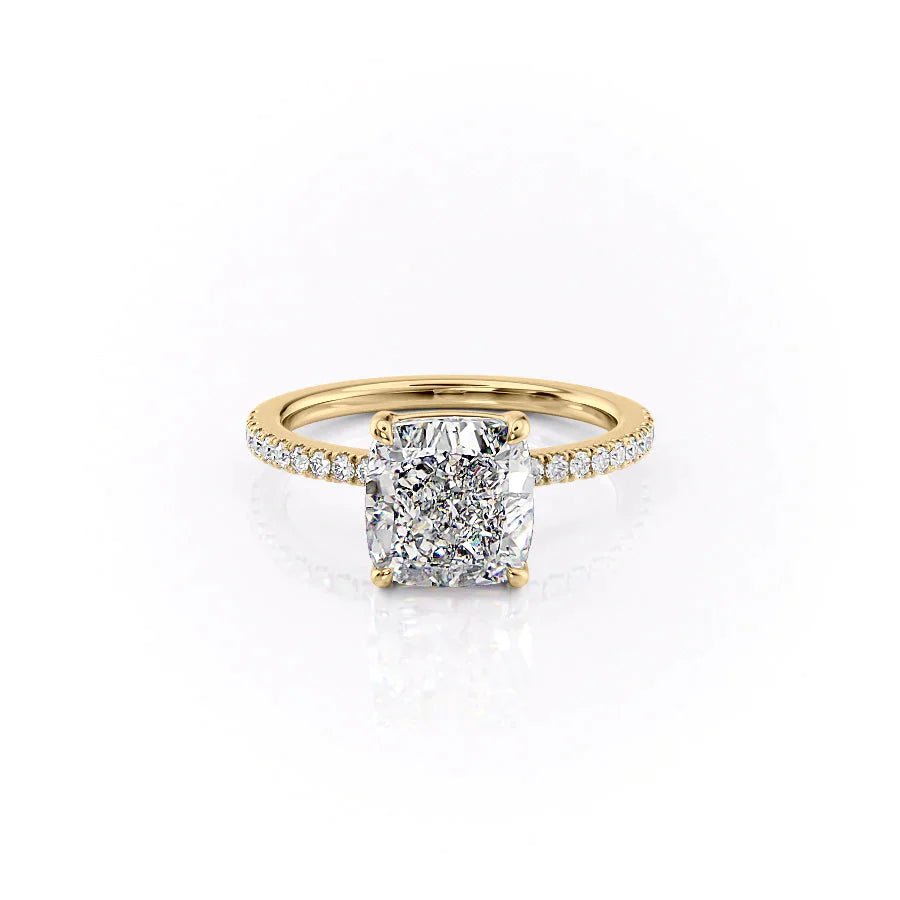 The Pave Eleanor Set With A 1 Carat Cushion 18K Yellow Gold Lab Diamond