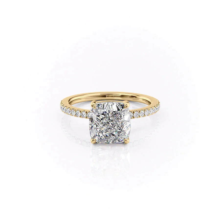 The Pave Eleanor Set With A 2 Carat Cushion 18K Yellow Gold Lab Diamond