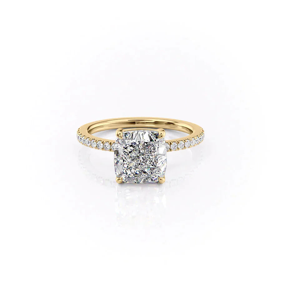 The Eleanor Set With A 1.5 Carat Cushion 14K Yellow Gold Lab Diamond