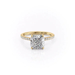 The Eleanor Set With A 1.5 Carat Cushion 18K Yellow Gold Lab Diamond