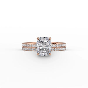 The Pave Eleanor Set With A 1 Carat E. Cushion 14K Rose Gold Lab Diamond