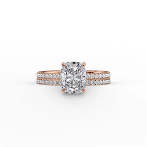 The Pave Eleanor Set With A 1.5 Carat E. Cushion 14K Rose Gold Lab Diamond
