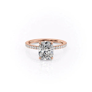 The Pave Eleanor Set With A 2 Carat E. Cushion 14K Rose Gold Lab Diamond