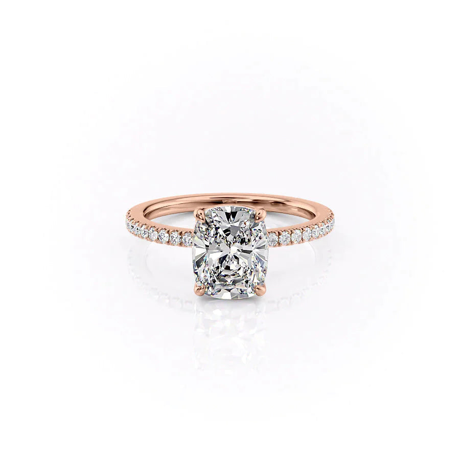 The Pave Eleanor Set With A 3 Carat E. Cushion 14K Rose Gold Lab Diamond