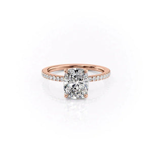 The Pave Eleanor Set With A 1 Carat E. Cushion 14K Rose Gold Lab Diamond