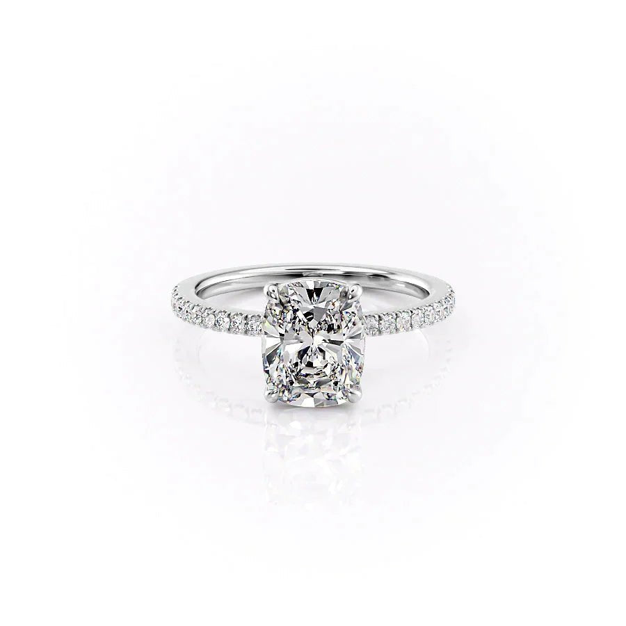 The Pave Eleanor Set With A 1 Carat E. Cushion 18K White Gold Lab Diamond