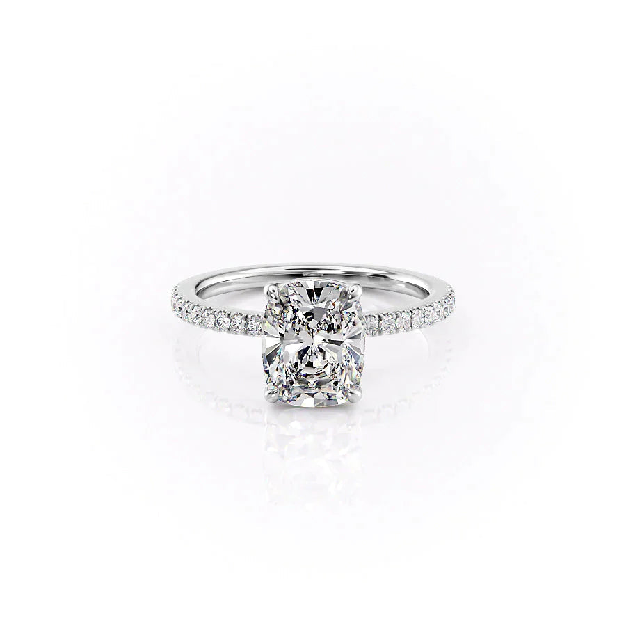 The Pave Eleanor Set With A 1.5 Carat E. Cushion 18K White Gold Lab Diamond