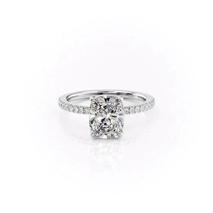 The Pave Eleanor Set With A 1 Carat E. Cushion 14K White Gold Lab Diamond