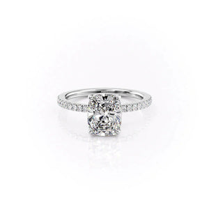The Pave Eleanor Set With A 2 Carat E. Cushion 14K White Gold Lab Diamond