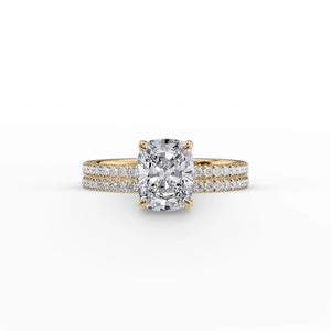 The Pave Eleanor Set With A 1.5 Carat E. Cushion 18K Yellow Gold Lab Diamond