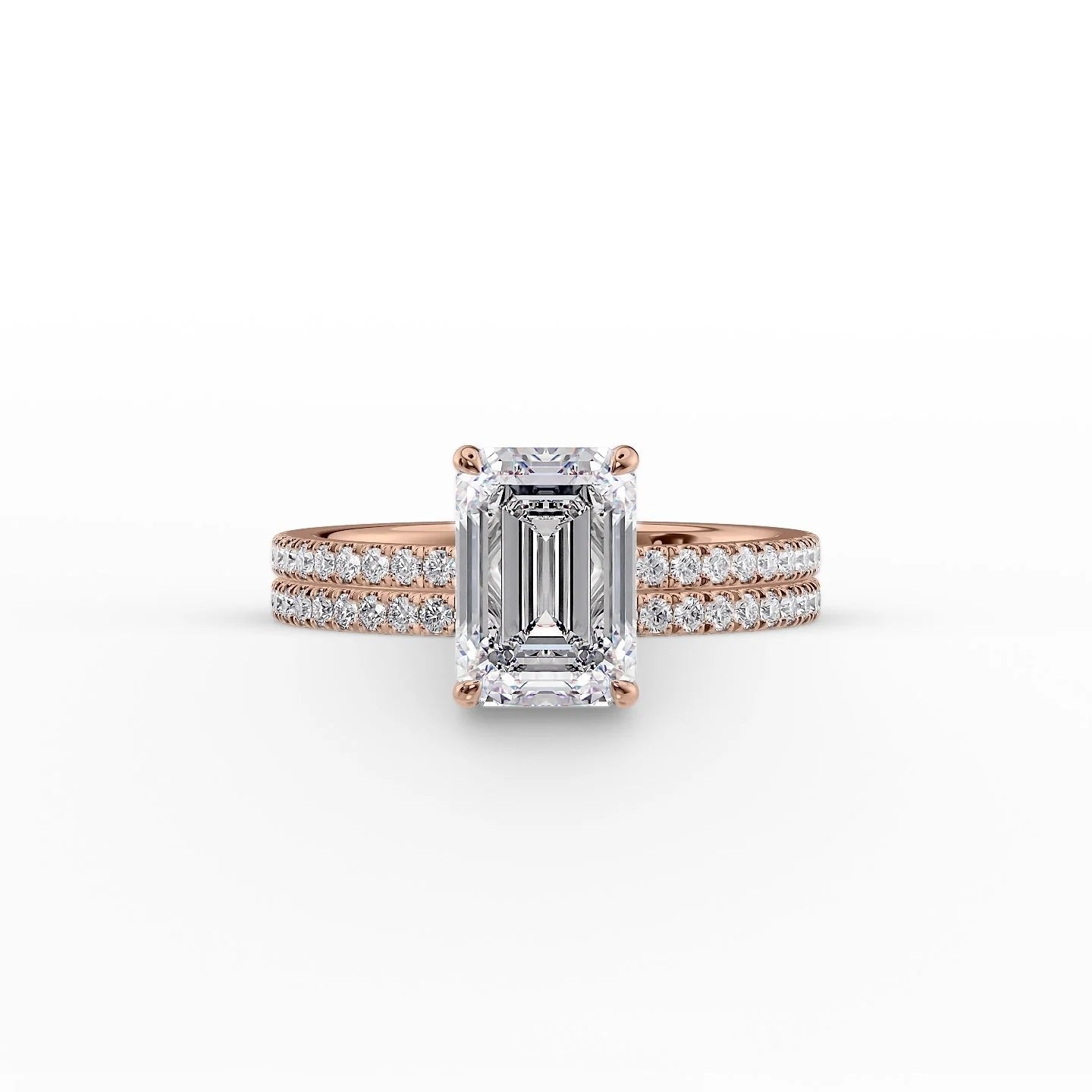 The Pave Eleanor Set With A 1 Carat Emerald 14K Rose Gold Lab Diamond