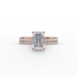 The Pave Eleanor Set With A 1 Carat Emerald 14K Rose Gold Lab Diamond