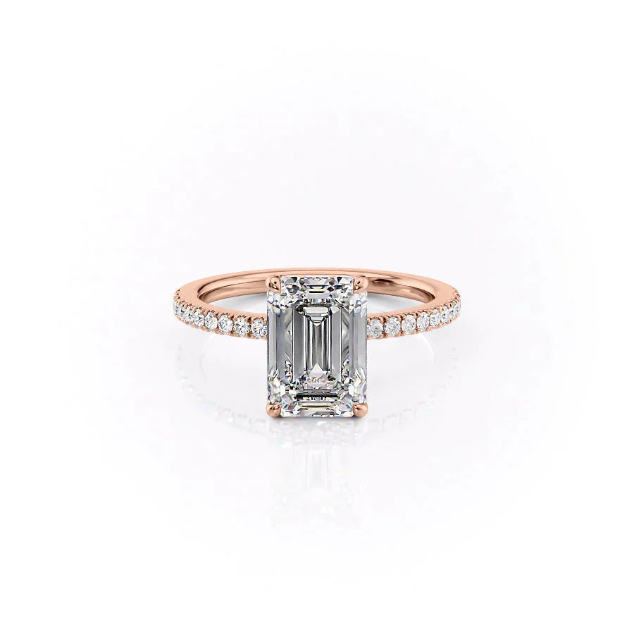 The Pave Eleanor Set With A 2.5 Carat Emerald 14K Rose Gold Lab Diamond