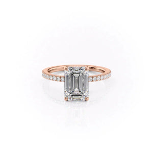The Pave Eleanor Set With A 2.5 Carat Emerald 14K Rose Gold Lab Diamond