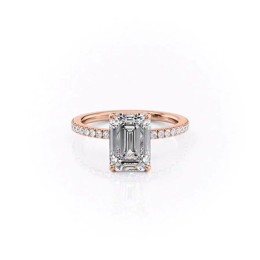 The Eleanor Set With A 2 Carat Emerald 14K Rose Gold Lab Diamond