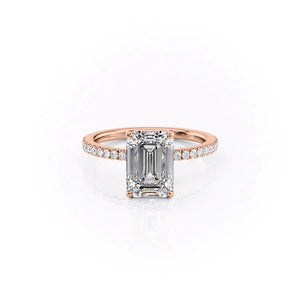 The Eleanor Set With A 2 Carat Emerald 14K Rose Gold Lab Diamond