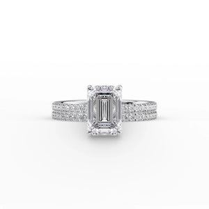 The Pave Eleanor Set With A 1 Carat Emerald 18K White Gold Lab Diamond