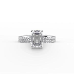 The Pave Eleanor Set With A 2.5 Carat Emerald 18K White Gold Lab Diamond