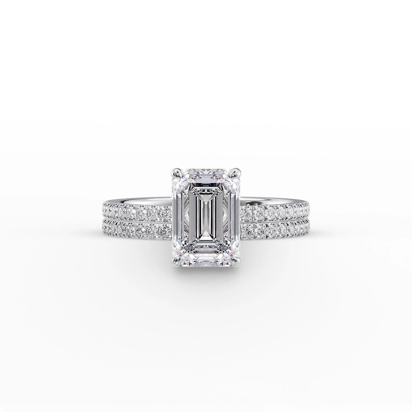 The Pave Eleanor Set With A 2.5 Carat Emerald 14K White Gold Lab Diamond