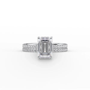 The Eleanor Set With A 1 Carat Emerald 14K White Gold Lab Diamond