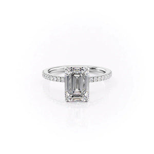 The Pave Eleanor Set With A 1 Carat Emerald 14K White Gold Lab Diamond