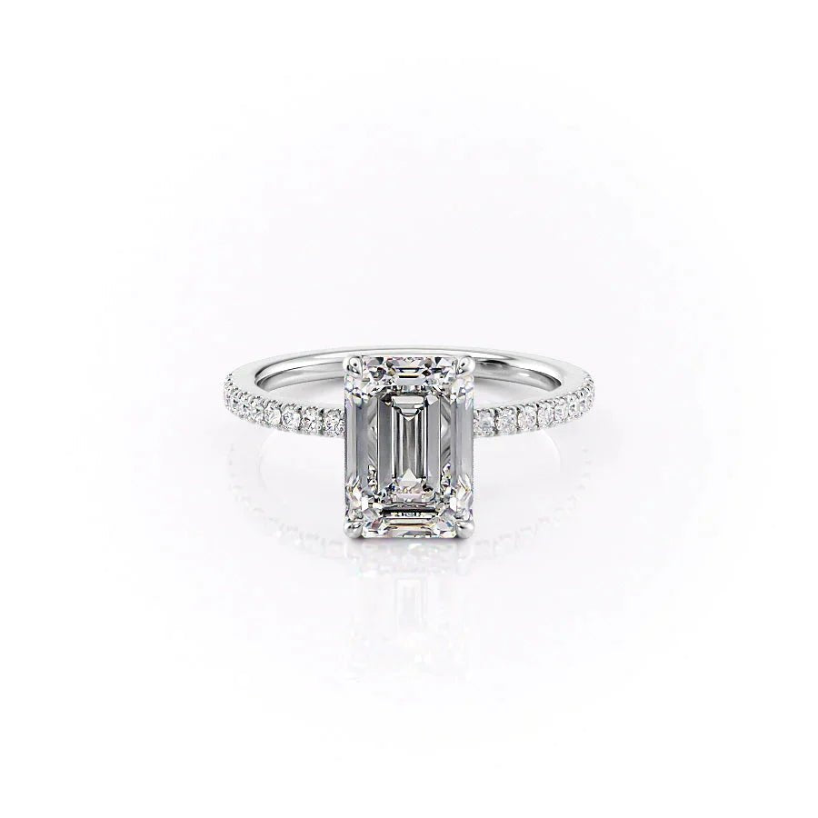 The Pave Eleanor Set With A 1 Carat Emerald 18K White Gold Lab Diamond