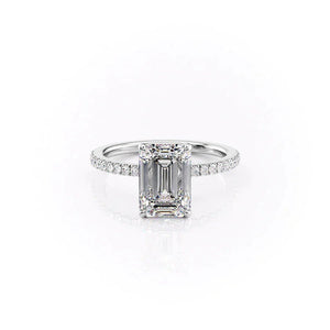 The Pave Eleanor Set With A 1.5 Carat Emerald 18K White Gold Lab Diamond