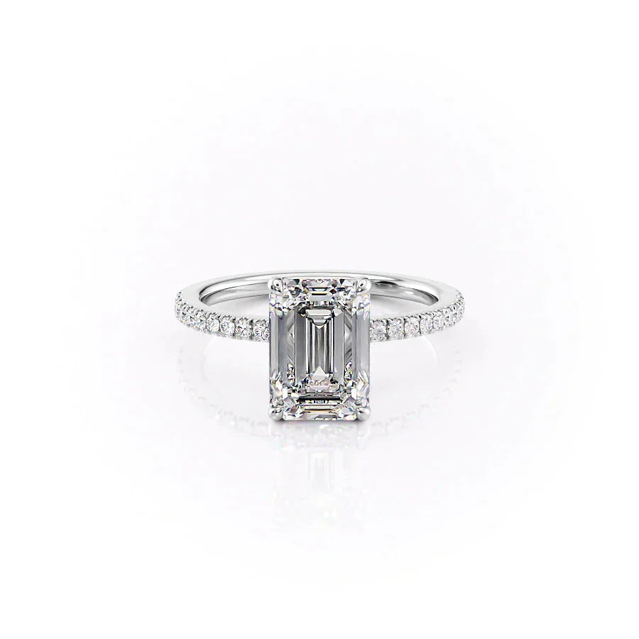 The Eleanor Set With A 2.5 Carat Emerald 18K White Gold Lab Diamond