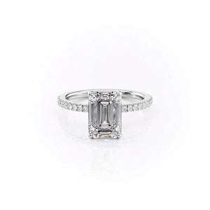 The Eleanor Set With A 2 Carat Emerald 18K White Gold Lab Diamond