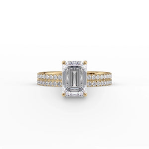 The Pave Eleanor Set With A 1 Carat Emerald 18K Yellow Gold Lab Diamond