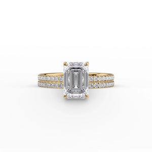 The Pave Eleanor Set With A 3 Carat Emerald 14K Yellow Gold Lab Diamond