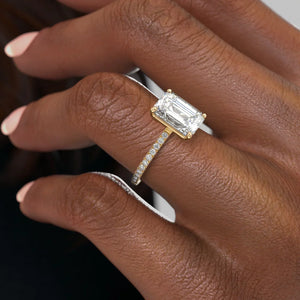 The Eleanor Set With A 1 Carat Emerald 14K Yellow Gold Lab Diamond