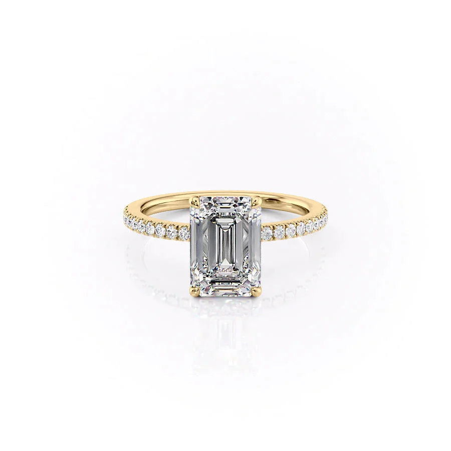 The Pave Eleanor Set With A 1.5 Carat Emerald 14K Yellow Gold Lab Diamond