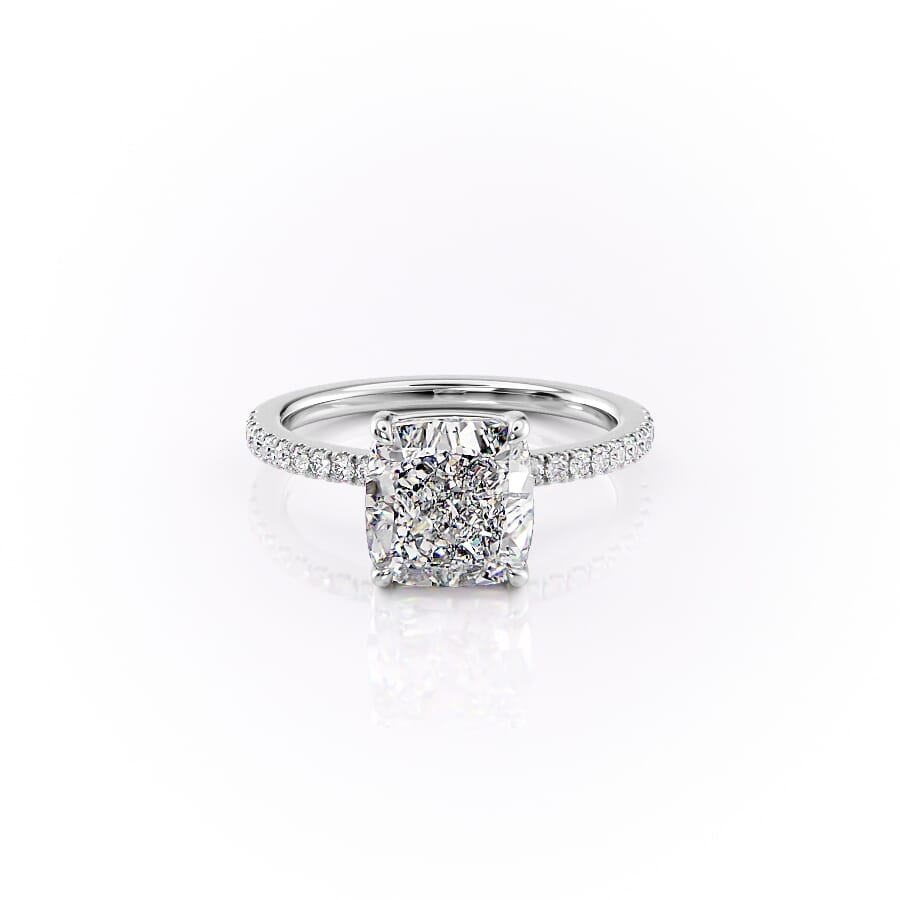 The Pave Eleanor Set With A 2.5 Carat Cushion 14K White Gold Lab Diamond