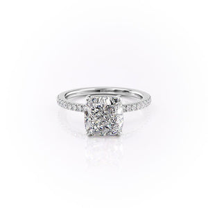 The Pave Eleanor Set With A 2.5 Carat Cushion 14K White Gold Lab Diamond