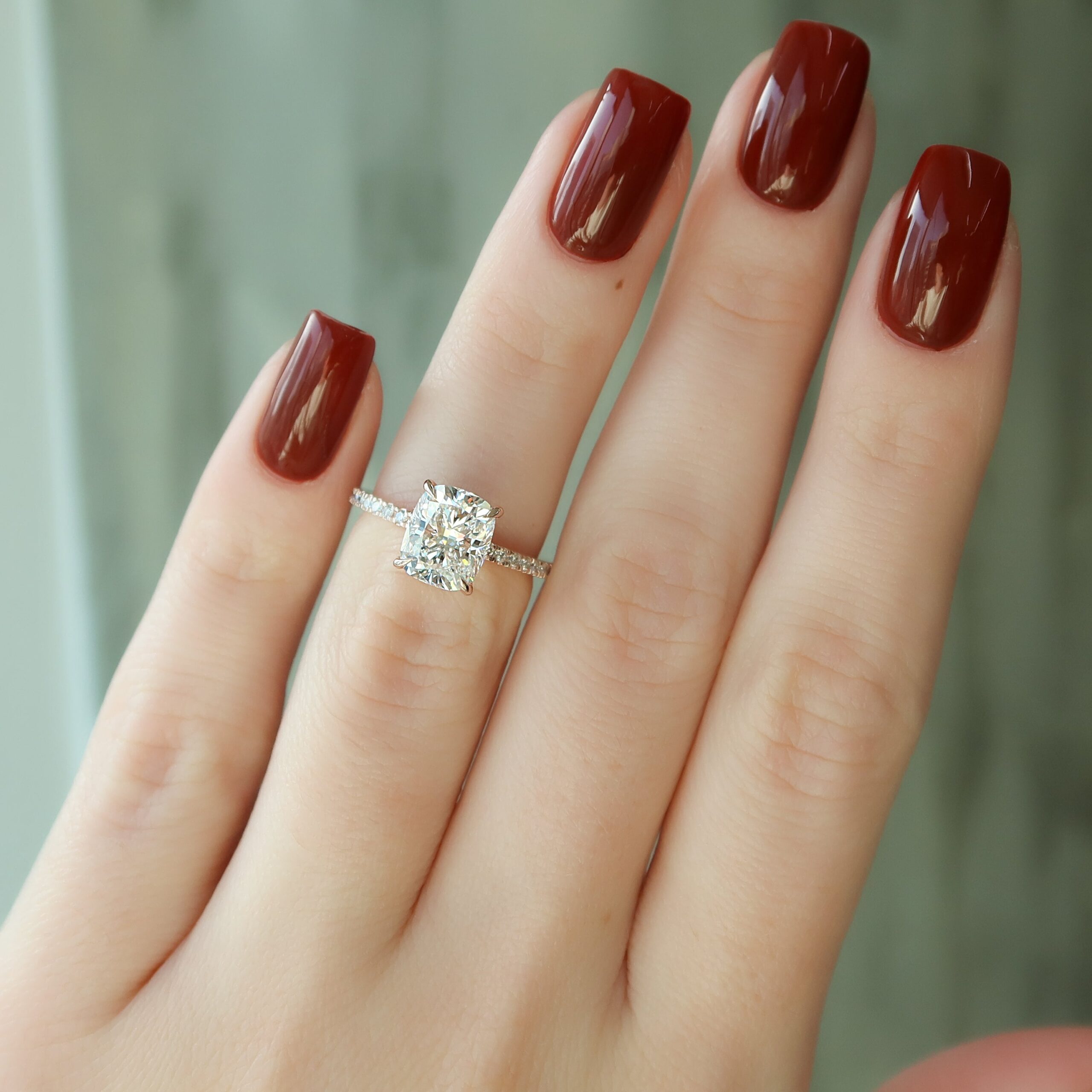 The Pave Eleanor Set With A 1.5 Carat E. Cushion 14K Rose Gold Lab Diamond