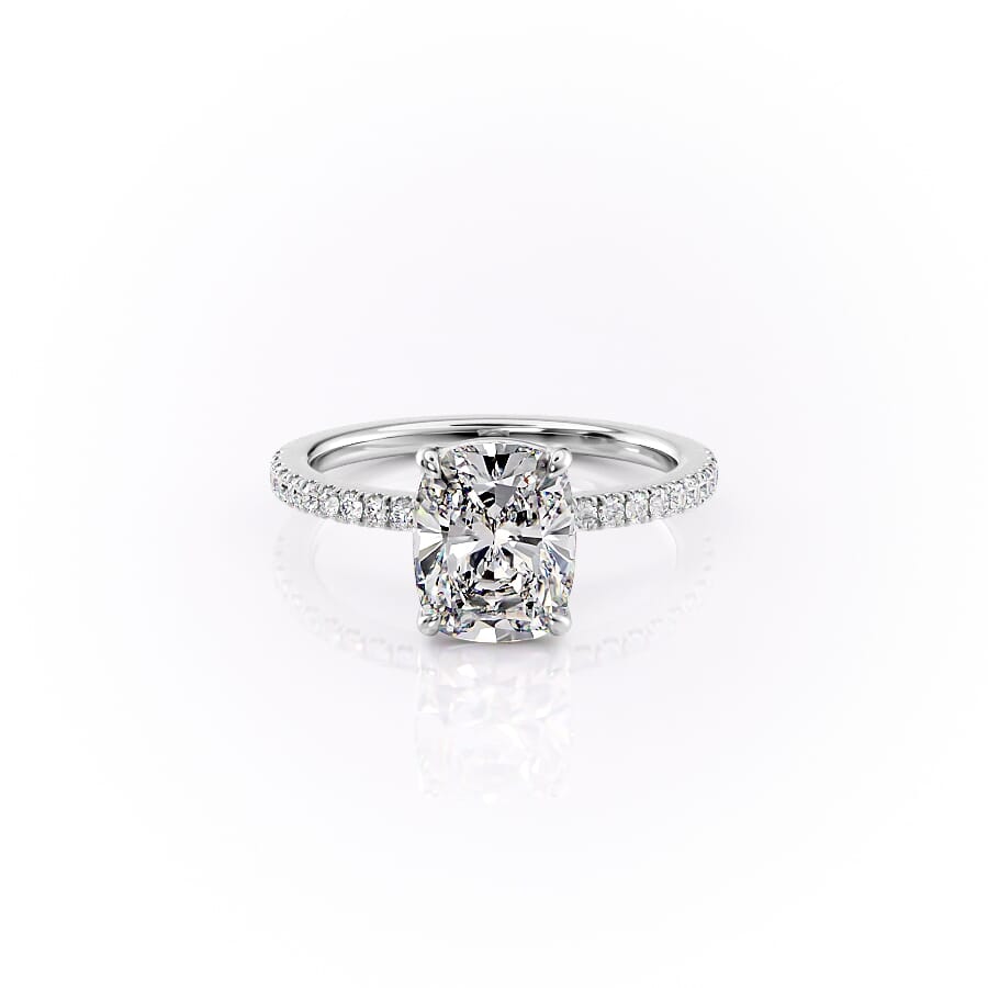 The Pave Eleanor Set With A 2.5 Carat E. Cushion 14K White Gold Lab Diamond
