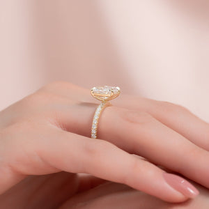 The Pave Eleanor Set With A 1 Carat E. Cushion 18K Yellow Gold Lab Diamond