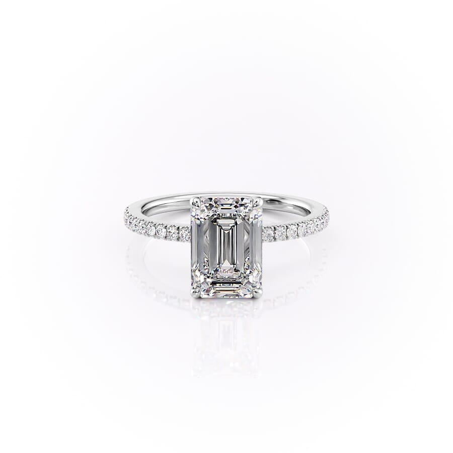 The Pave Eleanor Set With A 2.5 Carat Emerald 14K White Gold Lab Diamond