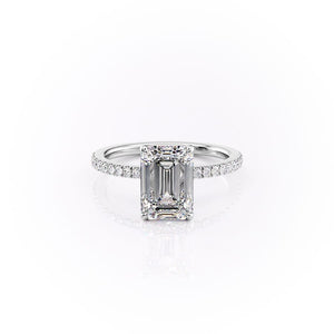 The Pave Eleanor Set With A 2.5 Carat Emerald 14K White Gold Lab Diamond