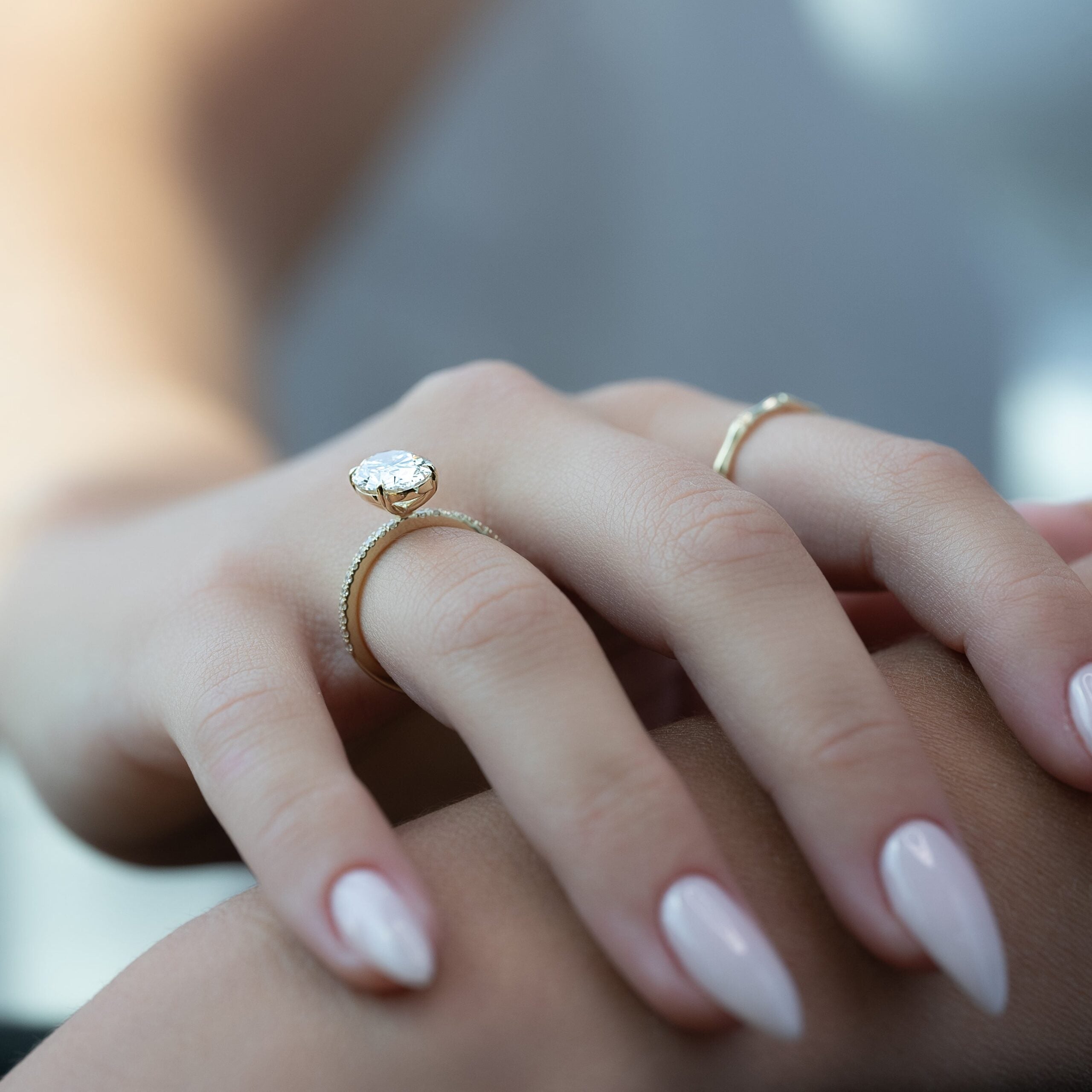 The Pave Eleanor Set With A 2 Carat Oval 18K Yellow Gold Lab Diamond