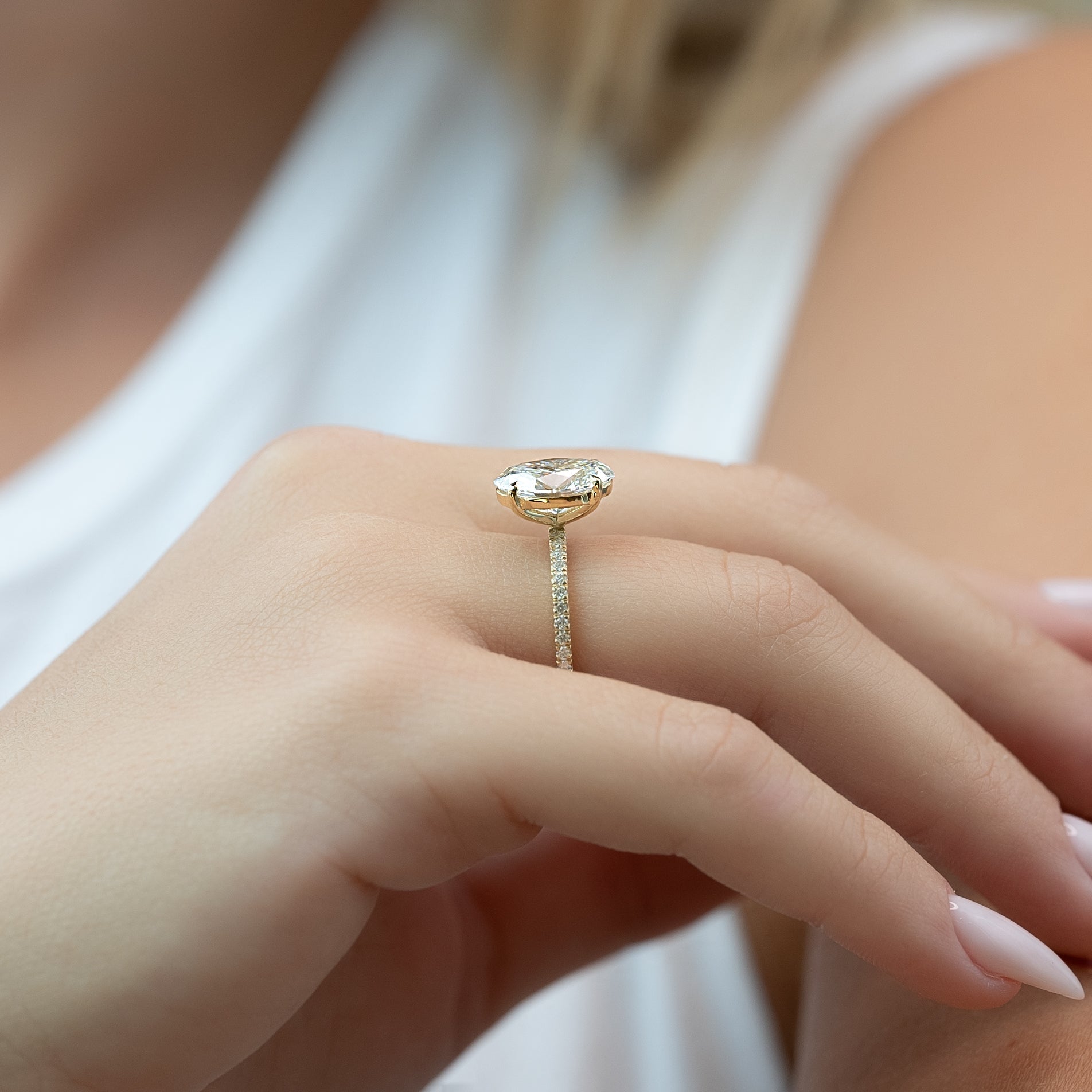 The Pave Eleanor Set With A 1.5 Carat Oval 14K Yellow Gold Lab Diamond