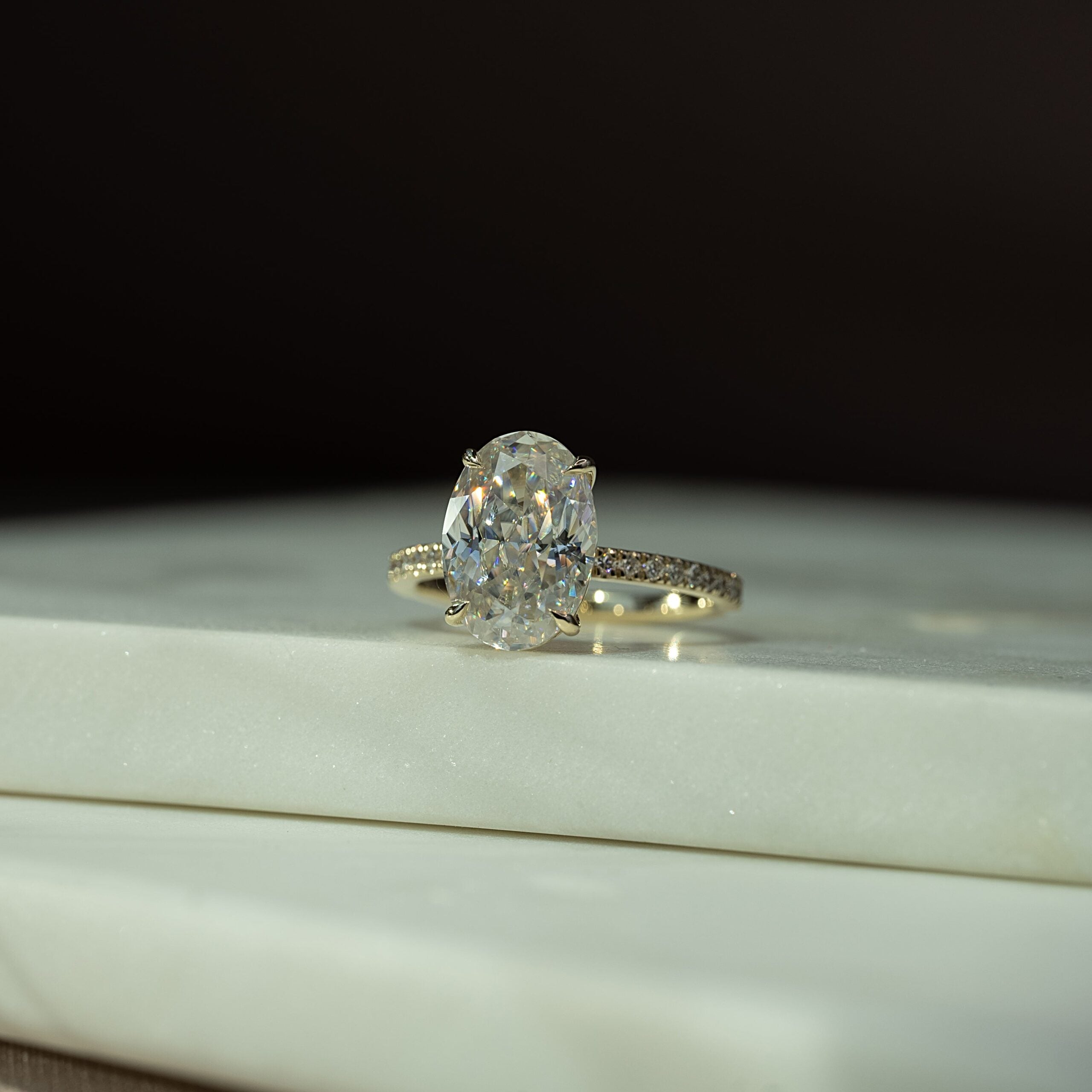 The Pave Eleanor Set With A 2 Carat Oval 14K Yellow Gold Lab Diamond