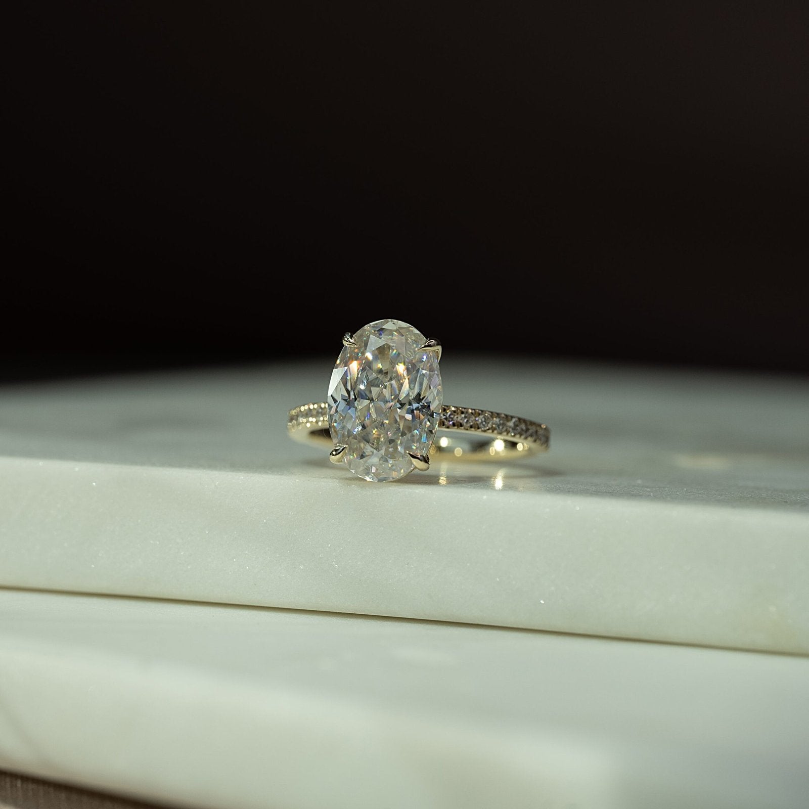 The Pave Eleanor Set With A 1 Carat Oval 18K Yellow Gold Lab Diamond