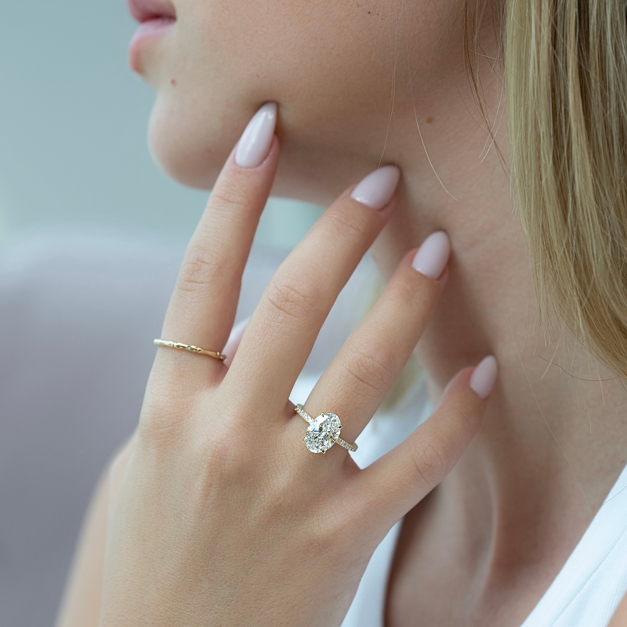 The Pave Eleanor Set With A 1.5 Carat Oval 14K Yellow Gold Lab Diamond