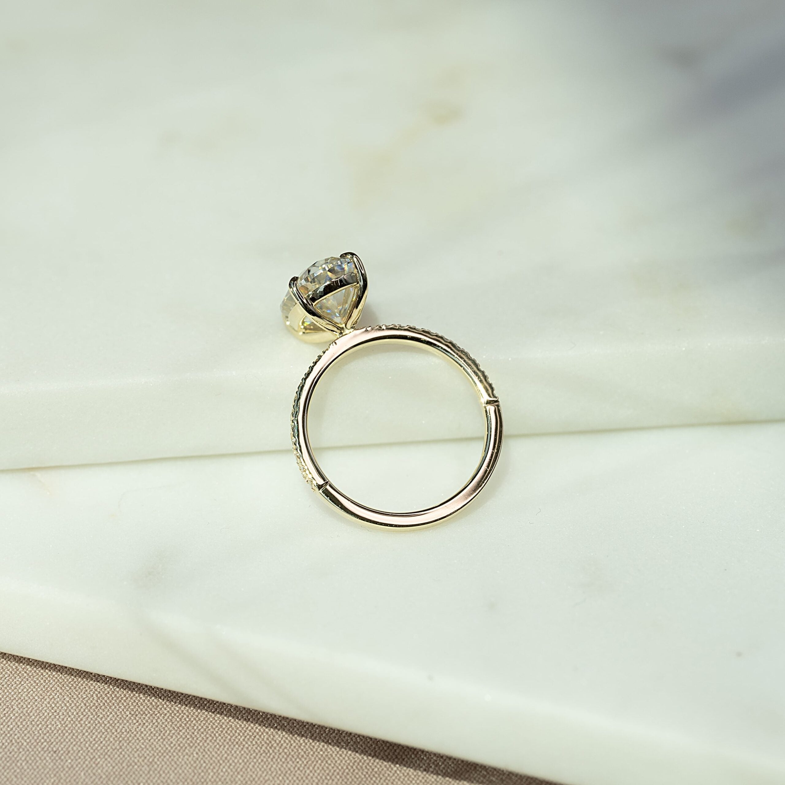 The Pave Eleanor Set With A 3 Carat Oval 14K Yellow Gold Lab Diamond