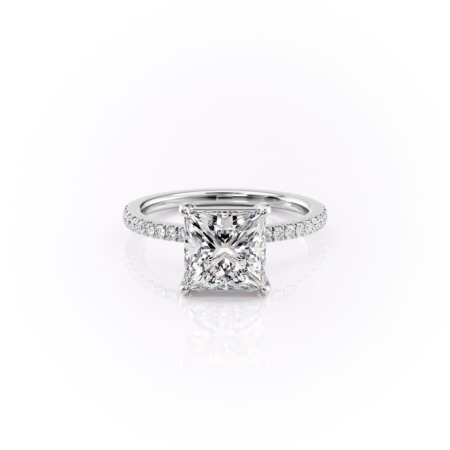 The Pave Eleanor Set With A 2.5 Carat Princess 14K White Gold Lab Diamond