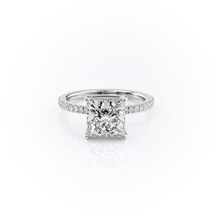 The Pave Eleanor Set With A 2.5 Carat Princess 14K White Gold Lab Diamond
