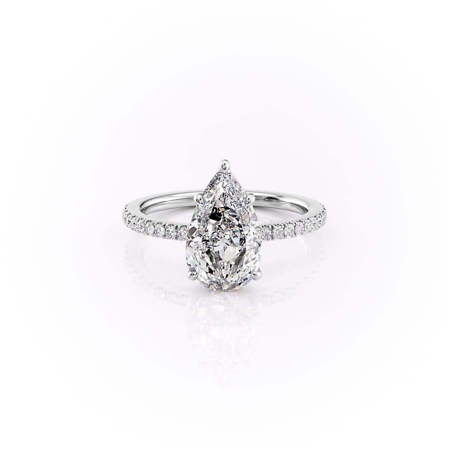 The Pave Eleanor Set  With A 2.5 Carat Pear 18K White Gold Moissanite